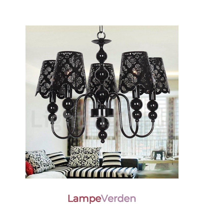 5 lys moderne moderne hul sort stearinlys lysekrone