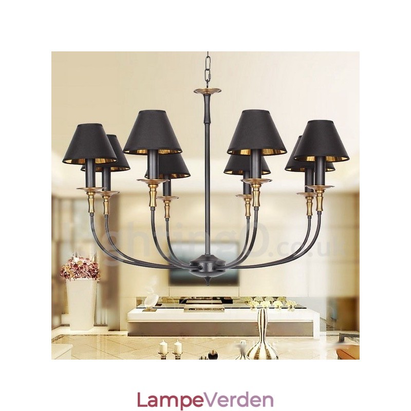 8 lys retro sort moderne lysekrone