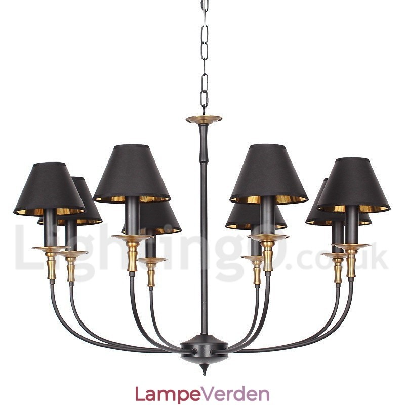 8 lys retro sort moderne lysekrone