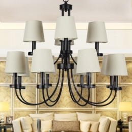12 Light Retro Contemporary 2 Tier Black Candle Style lysekrone