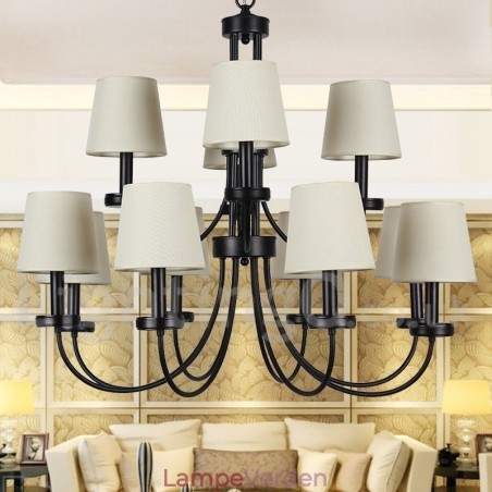 12 Light Retro Contemporary 2 Tier Black Candle Style lysekrone 12 Light Retro Contemporary 2 Tier Black Candle Style lysekrone