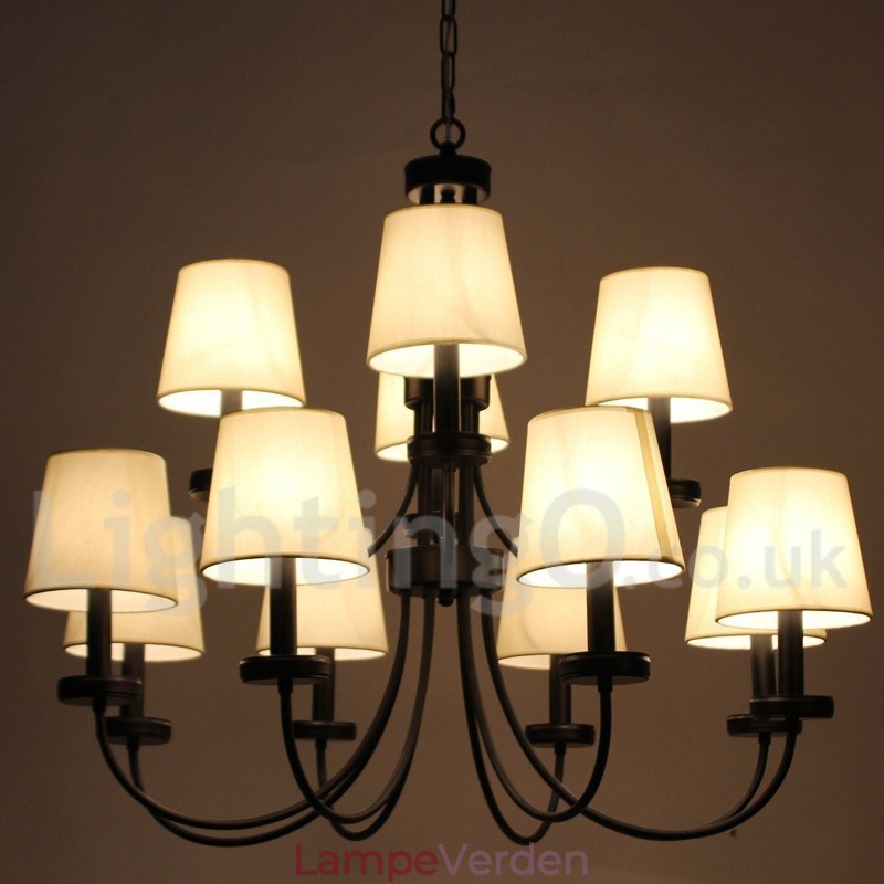 12 Light Retro Contemporary 2 Tier Black Candle Style lysekrone