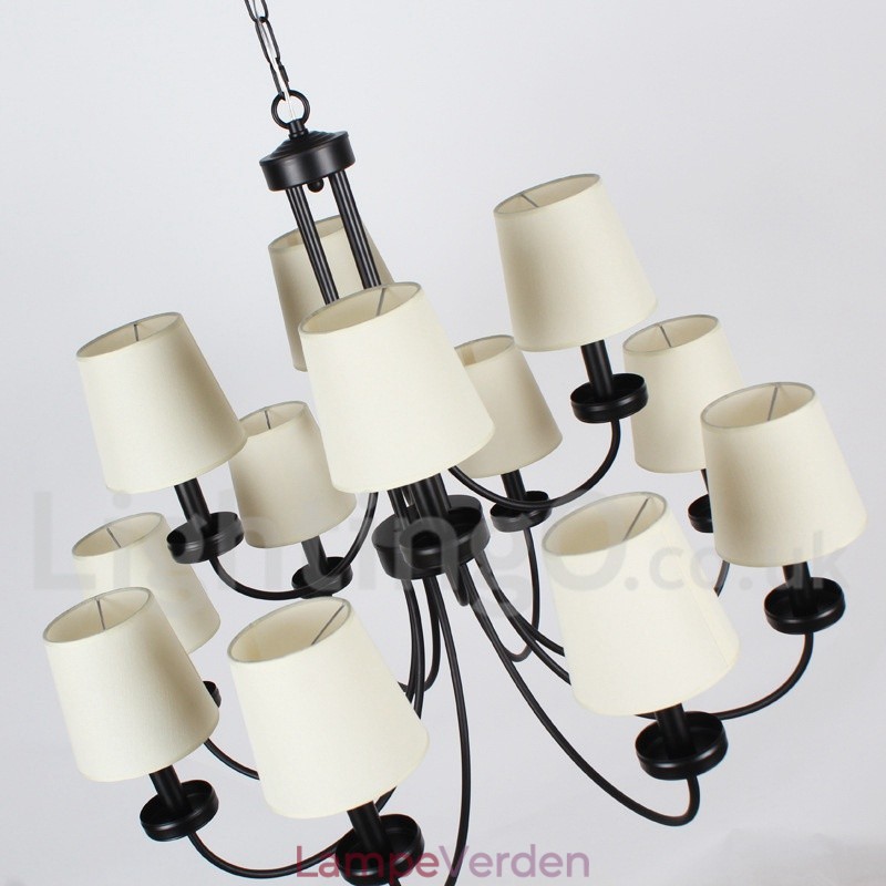 12 Light Retro Contemporary 2 Tier Black Candle Style lysekrone