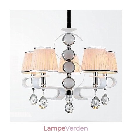 Stof lysekrone 5 lys høj kvalitet lampe hvid jade sølv ring