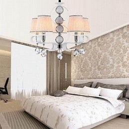 Stof lysekrone 5 lys høj kvalitet lampe hvid jade sølv ring