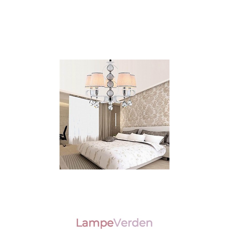 Stof lysekrone 5 lys høj kvalitet lampe hvid jade sølv ring