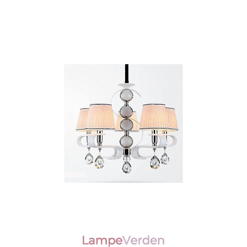 Stof lysekrone 5 lys høj kvalitet lampe hvid jade sølv ring