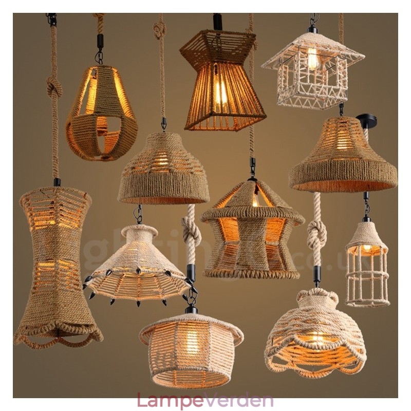1 Lys Rustik Lodge Pendel Lampe Cafe Hamp Rope Pendel