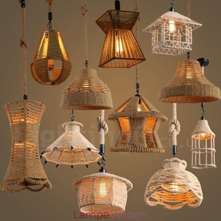 1 Lys Rustik Lodge Pendel Lampe Cafe Hamp Rope Pendel 1 Lys Rustik Lodge Pendel Lampe Cafe Hamp Rope Pendel