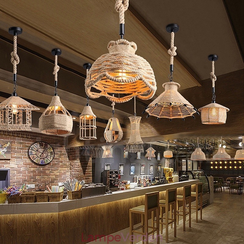 1 Lys Rustik Lodge Pendel Lampe Cafe Hamp Rope Pendel