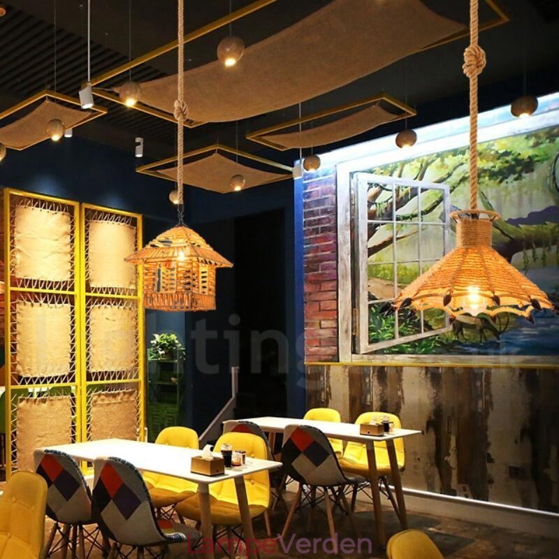 1 Lys Rustik Lodge Pendel Lampe Cafe Hamp Rope Pendel