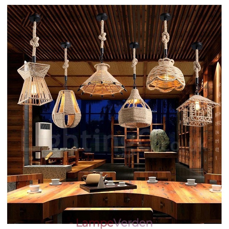 1 Lys Rustik Lodge Pendel Lampe Cafe Hamp Rope Pendel