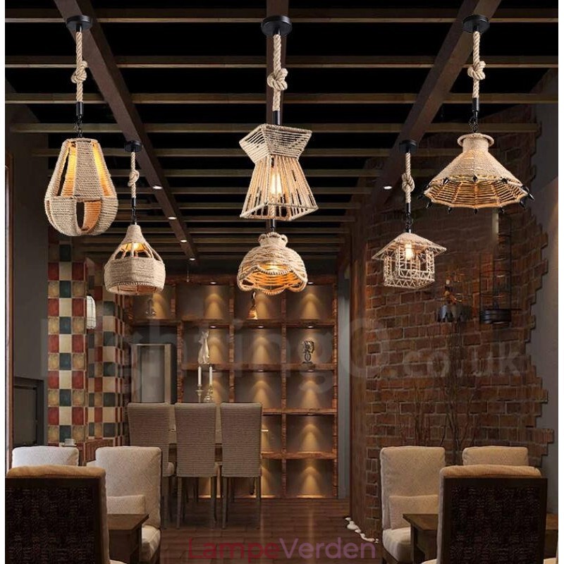 1 Lys Rustik Lodge Pendel Lampe Cafe Hamp Rope Pendel