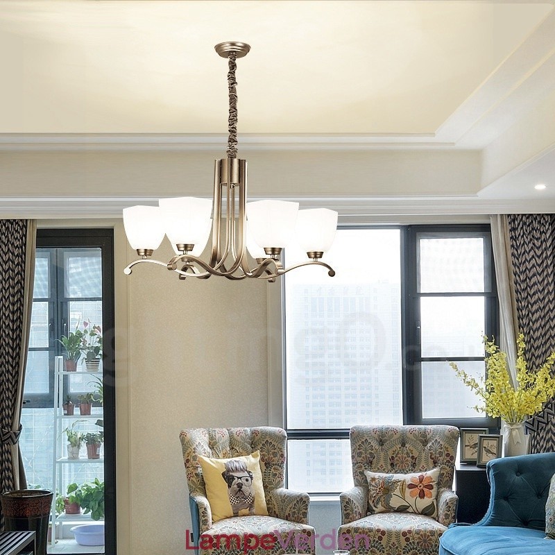 6 lys moderne moderne lysekrone med glasskærm