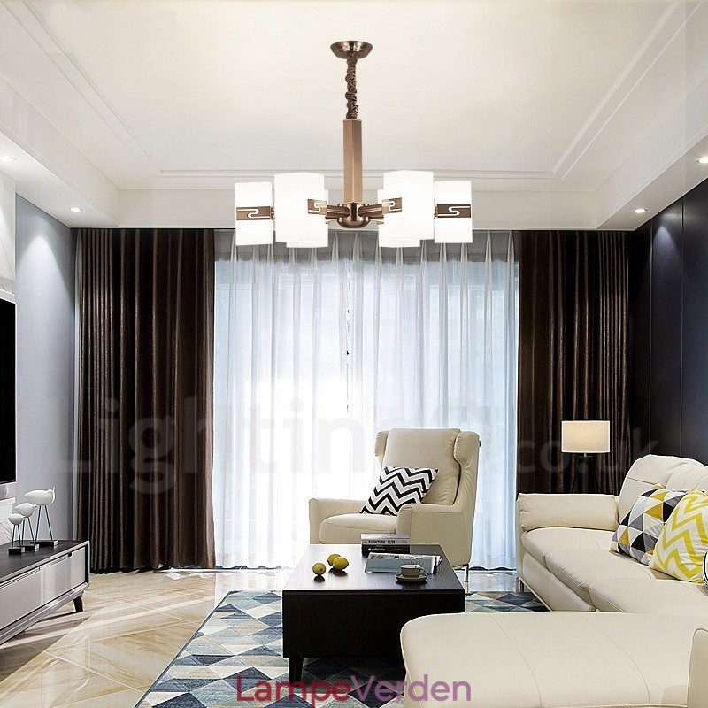 6 lys moderne moderne lysekrone med glasskærm