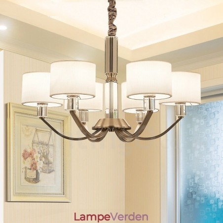 6 lys moderne moderne krystallysekrone med stofskærm