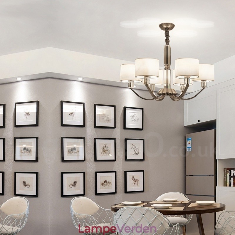 6 lys moderne moderne krystallysekrone med stofskærm