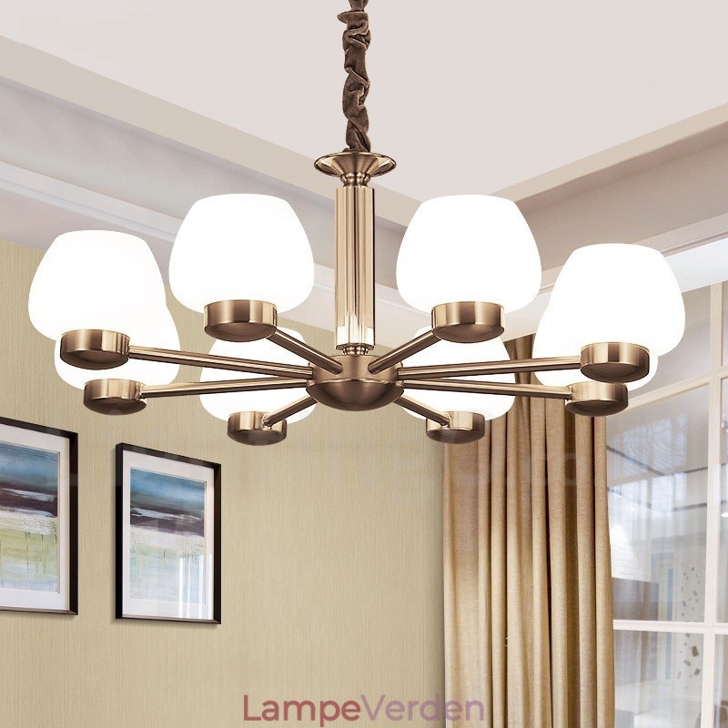 8 lys moderne moderne lysekrone med glasskærm