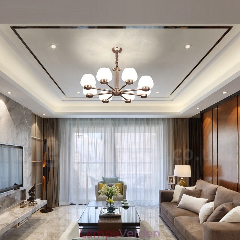 8 lys moderne moderne lysekrone med glasskærm