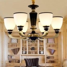6 Light Retro Traditionel Zinklegering Retro Lysekrone med Glasskærm