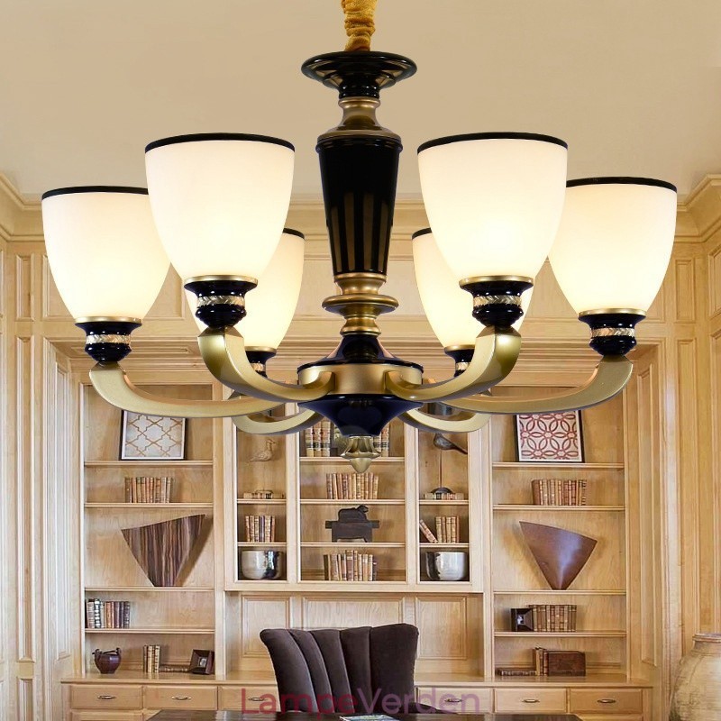6 Light Retro Traditionel Zinklegering Retro Lysekrone med Glasskærm