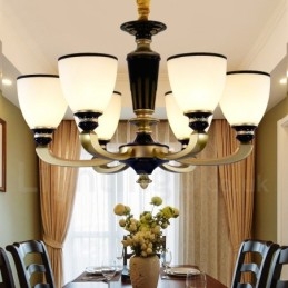 6 Light Retro Traditionel Zinklegering Retro Lysekrone med Glasskærm