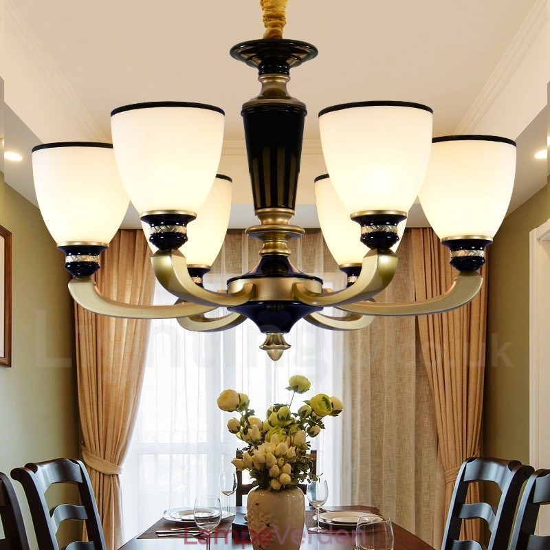 6 Light Retro Traditionel Zinklegering Retro Lysekrone med Glasskærm