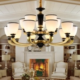 15 Light Retro Traditionel Zinklegering Retro Lysekrone med Glasskærm