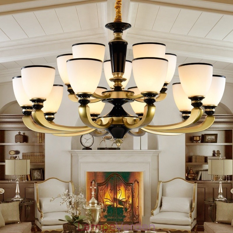 15 Light Retro Traditionel Zinklegering Retro Lysekrone med Glasskærm