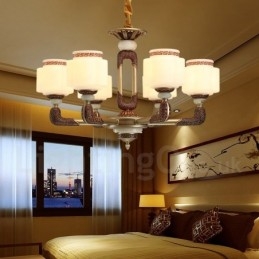 6 lys retro traditionel zinklegering Luksus Lobby lysekrone med glasskærm
