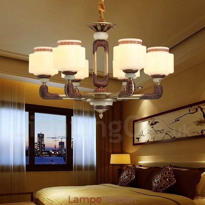 6 lys retro traditionel zinklegering Luksus Lobby lysekrone med glasskærm