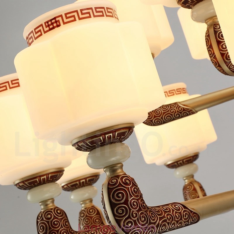 6 lys retro traditionel zinklegering Luksus Lobby lysekrone med glasskærm