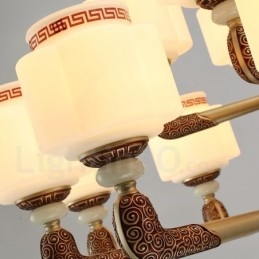 8 Lys retro traditionel zinklegering Luksus Lobby lysekrone med glasskærm