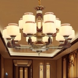15 lys retro traditionel zinklegering Luksus Lobby lysekrone med glasskærm
