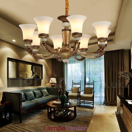 8 Lys retro traditionel zinklegering Luksus Lobby lysekrone med glasskærm 8 Lys retro traditionel zinklegering Luksus Lobby lysekrone med glasskærm