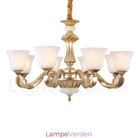 8 lys retro traditionel rustik lysekrone med glasskærm 8 lys retro traditionel rustik lysekrone med glasskærm