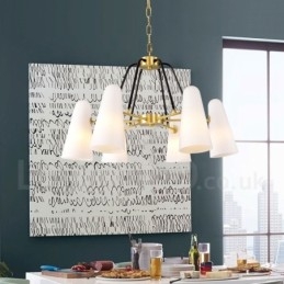 6 lys retro rustik luksus messing pendel lysekrone med glasskærm