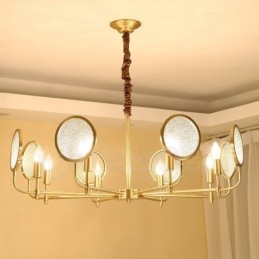 8 lys retro rustik luksus messing pendel lysekrone med glasskærm