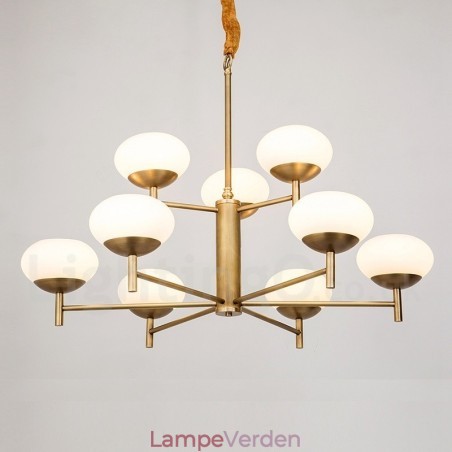 9 lys retro rustik luksus messing pendel lysekrone med glasskærm 9 lys retro rustik luksus messing pendel lysekrone med glasskærm