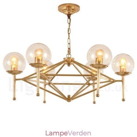 6 lys retro rustik luksus messing pendel lysekrone med glasskærm 6 lys retro rustik luksus messing pendel lysekrone med glasskærm