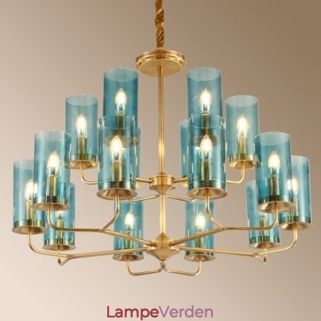 16 lys retro rustik luksus messing pendel lysekrone med glasskærm 16 lys retro rustik luksus messing pendel lysekrone med glasskærm