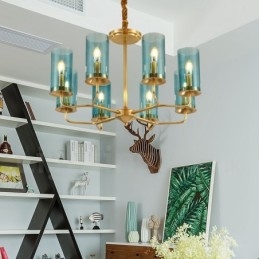 8 lys retro rustik luksus messing pendel lysekrone med glasskærm