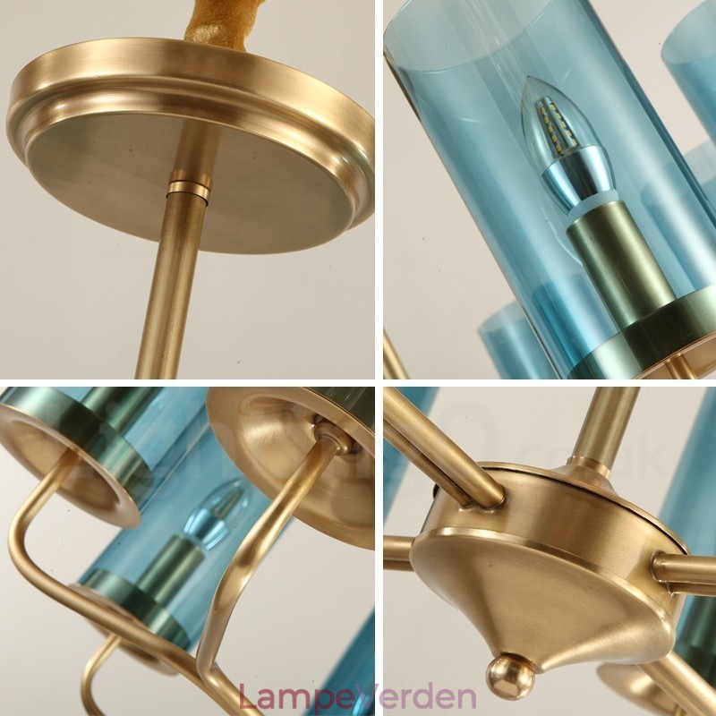 8 lys retro rustik luksus messing pendel lysekrone med glasskærm