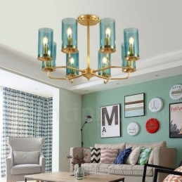 8 lys retro rustik luksus messing pendel lysekrone med glasskærm