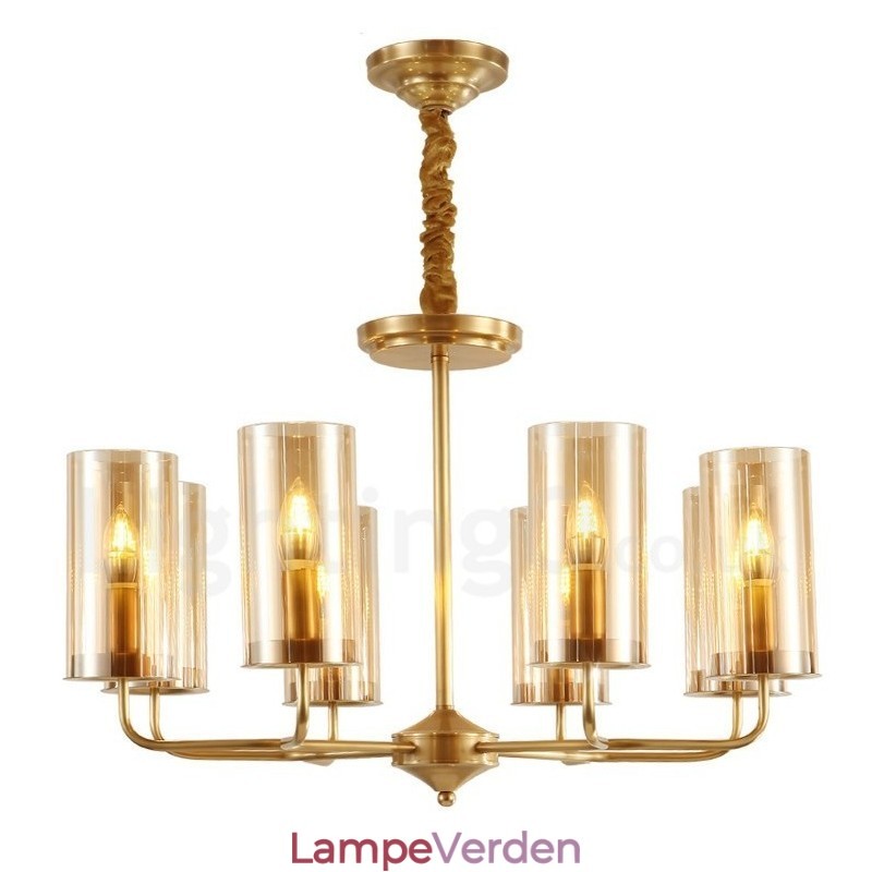 8 lys retro rustik luksus messing pendel lysekrone med glasskærm