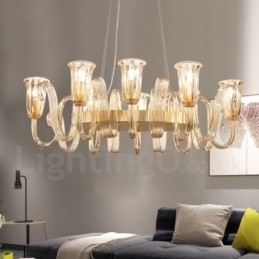 8 lys retro rustik luksus vedhæng af aluminiumslegering Lysekrone med glasskærm