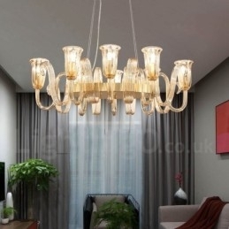 8 lys retro rustik luksus vedhæng af aluminiumslegering Lysekrone med glasskærm
