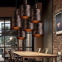 Lysekrone Rustik Lodge Drum Metal Pendel Light