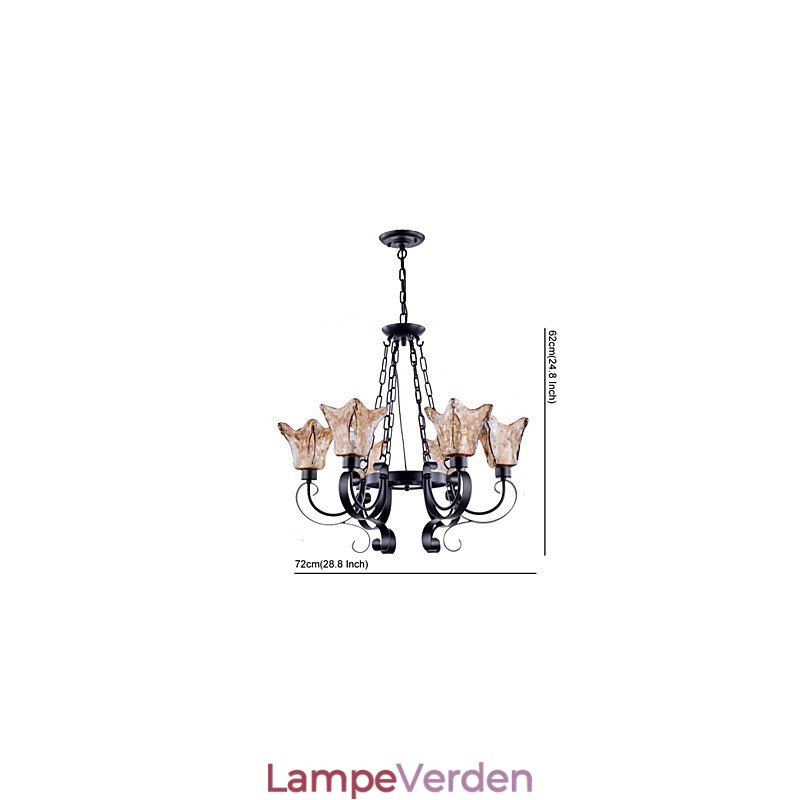 Lysekrone 6 lys glas traditionel klassisk vintage
