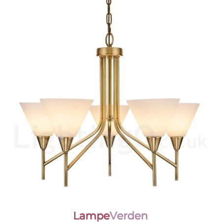 5 lys retro rustik luksus messing pendel lysekrone med glasskærm 5 lys retro rustik luksus messing pendel lysekrone med glasskærm